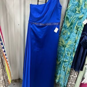 David's Bridal Royal Blue One-Shoulder Formal Dress Size 10